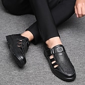 baratos Sandálias de vestir-Men's Sandals Walking Casual PU Leather Breathable Comfortable Slip Resistant Buckle Black Brown Summer Spring Fall