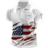 cheap Independence Day Polos-American Independence Day Men&#039;s American US Flag Polo Short Sleeve Polo Shirts Collared Shirts Casual Outdoor Daily Wear 3D Print Summer Black White Blue
