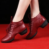 abordables Baskets de danse-Chaussures de danse à lacets en cuir et maille blanche pour femmes, avec semelle souple et flexible, baskets de jazz respirantes pour la pratique latine, la salle de bal et l&#039;entraînement physique.