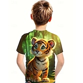 cheap Boy&#039;s 3D Animals-Boys 3D Animal Tiger T shirt Tee Short Sleeve Summer Spring Fashion Basic Kids 4-12 Years Crew Neck Outdoor Casual Daily Regular Fit