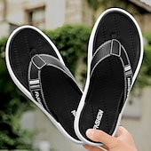 cheap Vacation Sandals-Men&#039;s Black Thick Sole Flip Flops with Soft Footbed and Fashion Strap Design for Adults Comfortable Summer Slippers for Beach Vacation Poolside Lounge Daily Shower Use