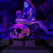 billige halloween veggtepper-Halloween svartlys vev Glød i mørket Glød fest UV aktivere hodeskalle Slange Kvinne Skummel Trippy Tåket Hengende vev Veggkunst Mural Stue Soverom