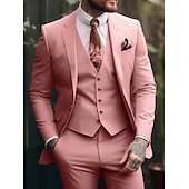 abordables Trajes de boda-Trajes de boda de hombre rosa y burdeos verano color sólido corte ajustado 3 piezas de una sola botonadura un botón