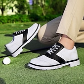 cheap Men&#039;s Golf Shoes-Men&#039;s Classic Black and White Golf Shoes with Faux Leather Upper - Versatile Design for Golf and Casual Wear