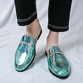 Χαμηλού Κόστους Αντρικά Clogs &amp; Mules-Ανδρικά πράσινα μοκασίνια από δέρμα φιδιού με χρυσές λεπτομέρειες – μοντέρνα slip-on για επίσημα δείπνα και βραδινές εξόδους