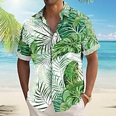halpa Trooppiset kasvit-Miesten Palmu lehtiä Trooppiset kasvit Havaiji paita Button Up paita Havaijilaispaita Lyhythihainen Havaijilainen Loma Pyhäpäivä Ranta-asut Kesä Kevät Sänkyjen avaus 3D-tulostus kauluspaidat Apila