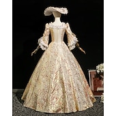 economico Vestiti-Vintage Rococò Rinascimento Maxi Vestito Normale A sbuffo Principessa Sposa Pieghettato Con Volant Principessa Girocollo Costume Per donna Halloween Carnevale Mascherata Performance Feste Halloween