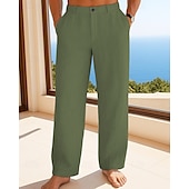 preiswerte Urlaub-Herren Leinenhosen Hose Sommerhose Strandhose Knöpfe Tasche Einfach Komfort Atmungsaktiv Urlaub Täglich Ferien Hawaiianisch Boho Schwarz Weiß