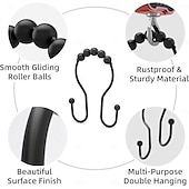 お買い得  シャワーカーテン-ダブルヘッドシャワーカーテンフックリング、ステンレススチール重-dutyローラーダブルグライドシャワーフック、バスルームシャワーロッドカーテンライナー用、ポリッシュシャワーカーテンリングセット12個入り