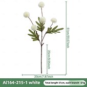 baratos Plantas e Flores Artificiais-1 maço de flores de dente-de-leão simuladas com 5 flores de bola de pingue-pongue, flor artificial de plástico de galho único para decoração de casamento, adereço interno, arranjo floral artificial