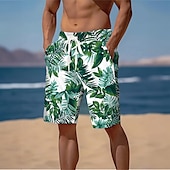 billiga Tropiska växter och blommor-Herr Palmblad Tropiska växter Badshorts Boardshorts Medium Midja Streetwear Hawaiisk Strandsemester Sidfickor Mesh foder Elastisk dragsko i midjan Designer Kläder