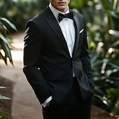 abordables Trajes de boda-Trajes de Fiesta para Hombre Trajes de Regreso a Casa Corbata Negra Smokings Moda Formal de Color Sólido Ajuste Estándar 2 Piezas De Un Solo Botón