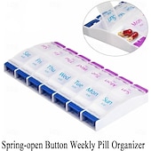 cheap Luggage &amp; Travel Storage-Daily Pill Case Organizer, 7-Day Weekly Medicine Planner Organizer, AM PM, Large Tray 14-Compartment Meds Box Container Holder for Medication, Vitamin, Supplement, Fish Oil