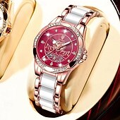 baratos Relógios Quartz-Relógio feminino de quartzo em ouro rosa – mostrador retrô à prova d&#039;água com diamantes e ponteiros luminosos, pulseira de aço inoxidável