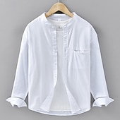 economico Camicie di lino-Per uomo Camicia Camicia di lino Camicia casual Camicia con Bottoni Camicia di cotone Semplice Vacanza Camicia hawaiana Nero Bianco Blu marino Beige Manica Lunga Nonno Primavera Autunno Abbigliamento