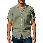 economico Camicie di lino-Per uomo Camicia Camicia di lino Camicia casual Camicia con Bottoni Camicia di cotone Semplice Vacanza Streetwear Giallo scuro Nero Bianco Blu marino Manica Corta Collo ripiegato Estate Abbigliamento