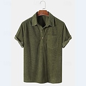 baratos Polo Clássico Masculino-Homens Camiseta de Veludo Camisa de golfe Casual Trabalho Lapela Manga Curta Básico Moderno Tecido Botões Verão Normal Preto Amarelo Marron Camiseta de Veludo