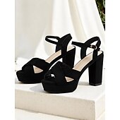 お買い得  ドレスサンダル-レディース ブラック クロスストラップ プラットフォーム サンダル（ブロックヒール） - 毎日のデートやカジュアルウェアにぴったりのシックなオープントゥ アンクルストラップ シューズ