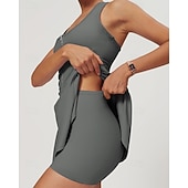 cheap Women's Tennis Dress-Women's Solid Colored Tennis Dress with Built in Shorts and Bra Sports Dress 2pcs Sleeveless Zipper Breathable Tennis Golf Pickleball U Neck Racerback Black White Purple Tennis Clothing