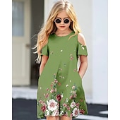 cheap 3D Flower Dress-Girls&#039; 3D Flower Dress Short Sleeve Summer Spring Vacation Daily Holiday Beautiful Sweet Kids 4-12 Years Casual Dress Knee-length Regular Fit