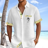 voordelige Vakantie-Voor heren Overhemd Linnen overhemd Zomer overhemd Strand hemd Overhemd met knopen Kokosnootboom Feestdagen Alledaagse kleding Wit Blozend Roze Hemelsblauw Groen Korte mouw Strijkijzer Zomer Kleding