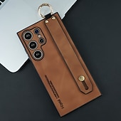 cheap Samsung Cases-Leather Shockproof Case for Samsung Galaxy S25 Ultra S24 Ultra S23 Ultra – Wrist Strap, Ring Holder, TPU PC Back Cover