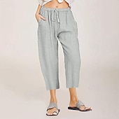 economico Pantaloncini in lino di cotone-Per donna Pantaloni in cotone e lino Pantaloni capri Pantaloni Eleganti Streetwear Casual Lunghezza al polpaccio Naturale Semplice Tasca Design con Coulisse Elastica Comodo All&#039;aperto All&#039;aperto