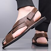 billiga Semester Sandaler-Herrsandaler i brunt konstläder med korsremmar och justerbar stängning – bekväma och trendiga sandaler för varmt väder