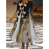 Χαμηλού Κόστους Λουλουδένιο Φόρεμα-Γυναικεία Σετ Φόρεμα Καλοκαιρινό φόρεμα Διακοπές Καθημερινό Ombre Φλοράλ Στάμπα Μακρύ φόρεμα 3/4 Μήκος Μανικιού Στρογγυλή Ψηλή Λαιμόκοψη Καθημερινά Επισκέπτης γάμου Μαύρο Ουρανί Σκούρο μπλε