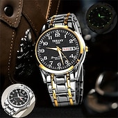 ieftine Ceasuri Quartz-Ceas de mână bărbătesc la modă, cu curea din oțel, cu curea de cuarț, design simplu, cadran circular, calendar dual, impermeabil IPX7, cu lumină de noapte, ceas de afaceri