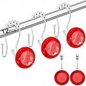 olcso Zuhanyfüggönyök-12 db Zuhanyfüggöny Horog Luxus Design Kerek türkizkék Gyémánt Kristály Csepp mely Csúszkáló Golyozókkal Van Ellátva Hableány Zuhanyfüggönyhöz Rozsdamentes Fém Ragyogó Zuhanyfüggöny Gyűrűk