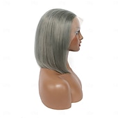 economico Parrucche lace front capelli veri-parrucca frontale in pizzo con capelli umani grigi 13x4, parrucca corta e liscia in pizzo con densità del 150%