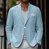 cheap Men&#039;s Classic Blazers-Men&#039;s Linen Blazer Sport Coat Casual Daily Spring &amp; Summer Cotton And Linen Solid Color Comfy Single Breasted Two-button Blazer Beige Light Blue