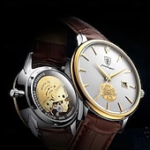 billige Mekaniske klokker-herre mote mekaniske klokker forretningsautomatisk armbåndsur rustfritt stål lysende designerklokke
