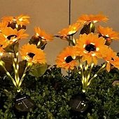 cheap Landscape Lights-2 Pcs Outdoor Sunflower Flower Lights Waterproof Solar 6 Heads 53 Led Beads Sunflower Ground Insertion Light Pole Luminous Courtyard Garden Lawn Path Villa Park Landscape Light Wedding Festival