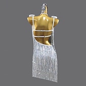 abordables robe de compétition-Robe de danse latine salsa à paillettes et pompons pour femme, tenue de soirée rumba chacha, sans manches