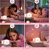 baratos Luzes decorativas-Luz noturna de silicone fofa com animais, lâmpada LED de silicone macia para crianças, luz noturna ideal para berçário, decoração divertida para quarto de meninos e meninas, luz suave e segura para