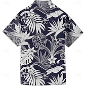 Недорогие Тропические растения-Муж. Пальмовый лист Тропические растения Рубашка Гавайская рубашка Кнопка рубашка С короткими рукавами Гавайский Отпуск Праздники Одежда для пляжа Лето Весна Отложной 3D печать рубашки с воротником
