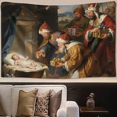 preiswerte Mittelalterlicher Wandteppich-Mittelalterlicher Wandteppich Religiöse Kunst großes Wandbild Dekor Foto Hintergrund Zuhause Schlafzimmer Wohnzimmer Dekoration Madonna und Kind mit Heiligen