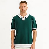 billige Klassisk poloskjorte for menn-Herre Polo Strikk polo Virksomhet Avslappet V-hals Kortermet Formelt Fargeblokk Original Sommer Alle årstider Svart Hvit Kakifarget Militærgrønn Polo