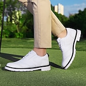 cheap Men&#039;s Golf Shoes-Men&#039;s Classic Black and White Golf Shoes with Faux Leather Upper - Versatile Design for Golf and Casual Wear
