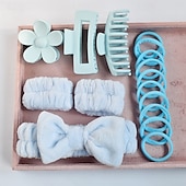 baratos Acessórios de penteados-Conjunto de 16 faixas de cabeça para cuidados com a pele, conjunto de faixas de cabeça para lavagem facial, spa e maquiagem, incluindo 1 faixa de cabelo, pulseira, 3 grampos de cabelo e 10 elásticos
