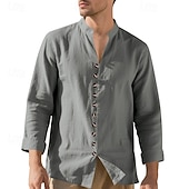 economico Camicie di lino-Per uomo Camicia Camicia di lino Camicia casual Camicia con Bottoni Camicia di cotone Semplice Vacanza Camicia hawaiana Nero Bianco Rosa Viola Manica Lunga Colletto alla coreana Primavera Autunno