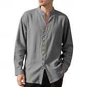 economico Camicie di lino-Per uomo Camicia Camicia di lino Camicia casual Camicia con Bottoni Camicia di cotone Semplice Vacanza Camicia hawaiana Nero Bianco Rosa Viola Manica Lunga Colletto alla coreana Primavera Autunno