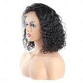 economico Parrucche lace front capelli veri-parrucca di capelli umani veri, ondulati e ricci, colore naturale, 13*4, parrucca corta in pizzo bobo, densità 150%