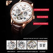 abordables Relojes mecánicos-Reloj mecánico automático hueco de lujo resistente al agua con fecha. &amp;Reloj de cuero de moda para hombre, reloj de negocios para hombre, reloj de ocio.