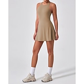 economico Abbigliamento Tennis da donna-Per donna Tinta unita Abito da tennis con pantaloncini e reggiseno incorporati Abito sportivo Senza Maniche Arricciato Traspirante Tennis Pickleball Il giro Vestito Nero Blu marino scuro Marrone