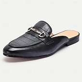 cheap Premium Leather Loafers-Men&#039;s Brown Leather Mule Shoes with Crocodile Pattern and Gold Buckle - Luxury, Stylish, Suitable for Business, Formal Occasions and Evening Wear