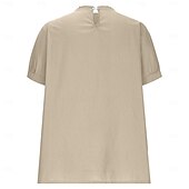 abordables Chemises-Chemisier en coton et lin pour femme, couleur unie, élégant, décontracté, manches courtes, col en V, régulier, quotidien, vacances, plissé, noir, blanc, rose, violet, vert, été
