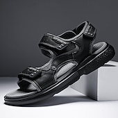 cheap Outdoor Sandals-Men&#039;s Brown Faux Leather and Mesh Sport Sandals with Dual Buckle Straps – Durable Outdoor Sandals for Hiking, Beach or Vacation Wear